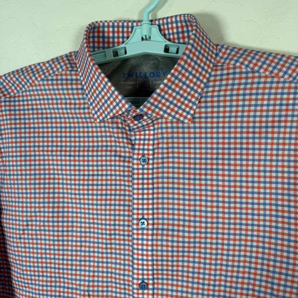 Twillory Shirt Mens 2XL 18 36/37 Blue Red Performance‎ Fabric Button Up Check